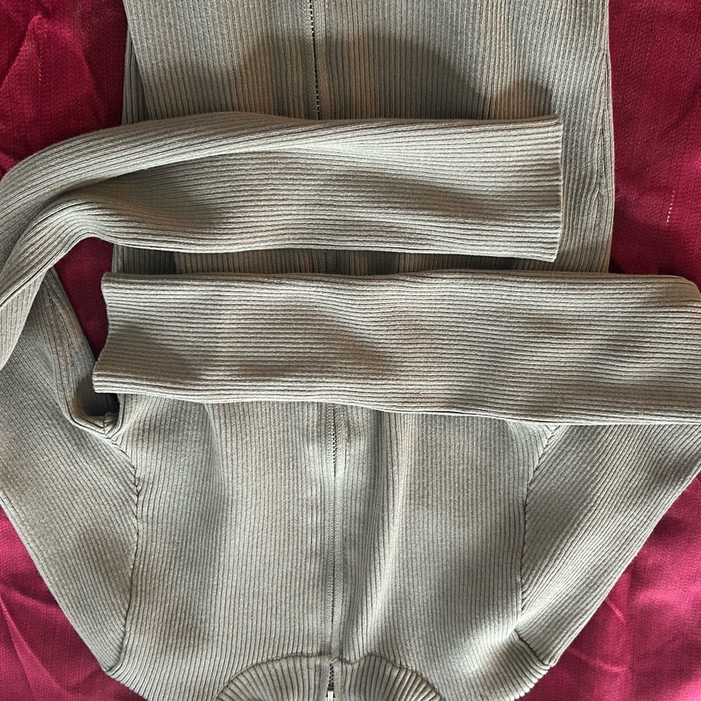 Olive Ribbed Zip-Up Sweater